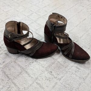 Freebird Boots Womens 11 Red Burgundy Grind Leather Suede Strappy Block Heel